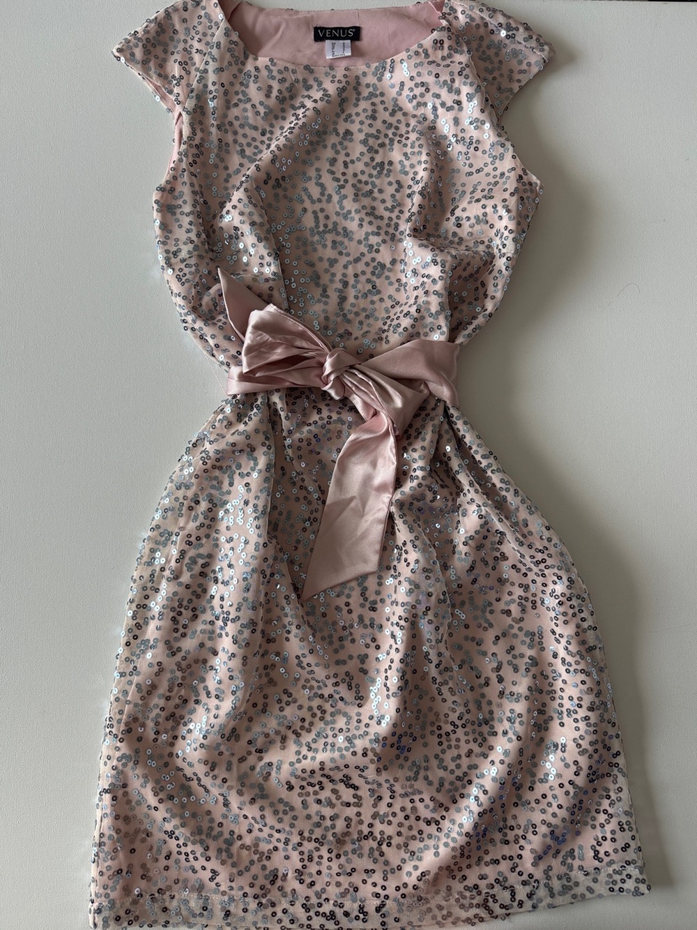 VENUS Pink Sequin Dress with Satin Bow